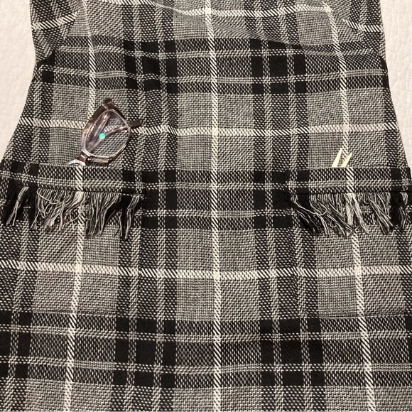 Amanda Uprichard Black and Gray Tweed Sheath Midi Dress | Short Sleeves | Fringe - Picture 11 of 12